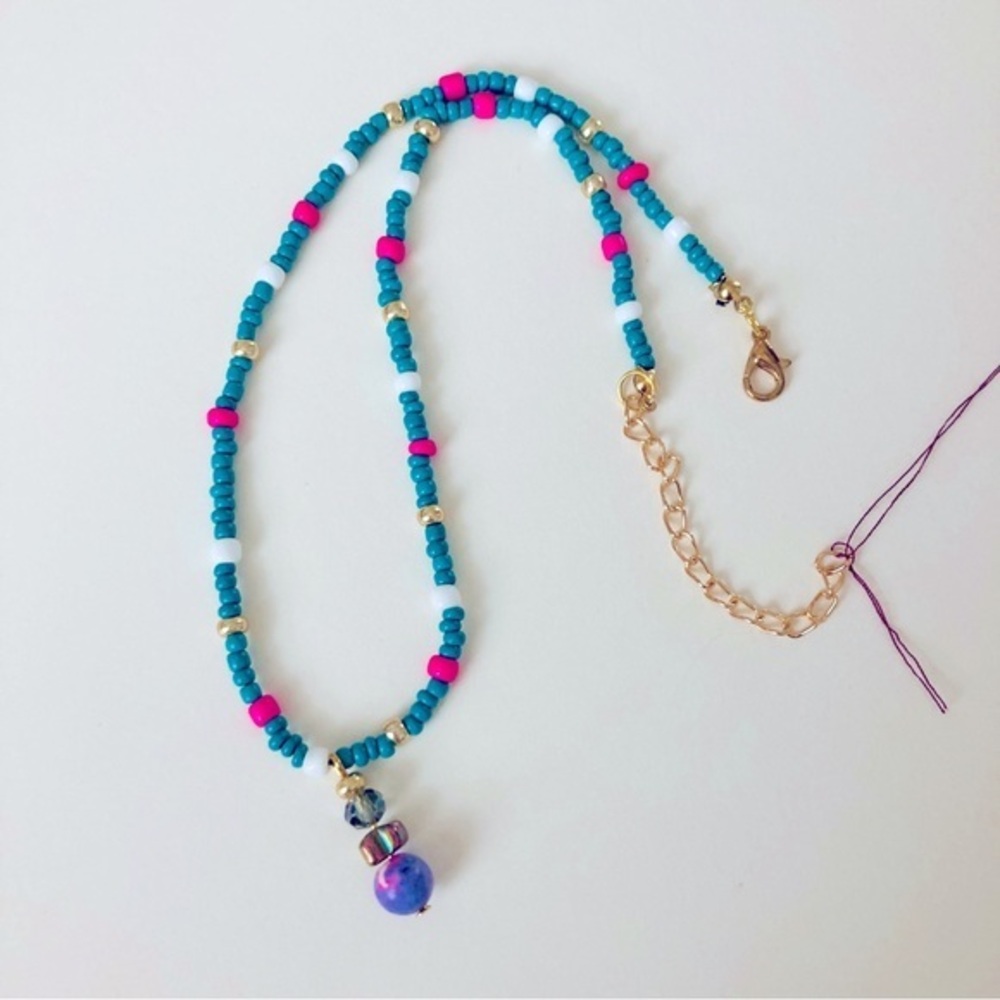 Handmade Glass Bead Necklace with Handmade Charm Pendant | L11